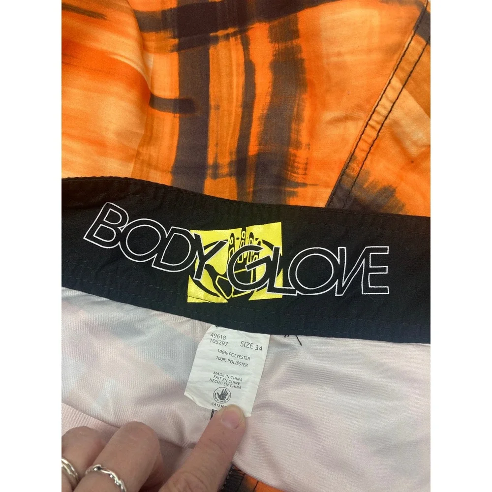 Body Glove Board Shorts Men's 34 Orange Black Abstract Swim Trunks Surf 10